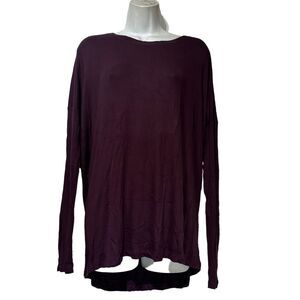 h by bordeaux purple ribbed long sleeve top blouse Size L